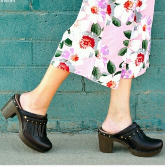 Dansko Deni Fringe Leather Clogs - Picture 1 of 12